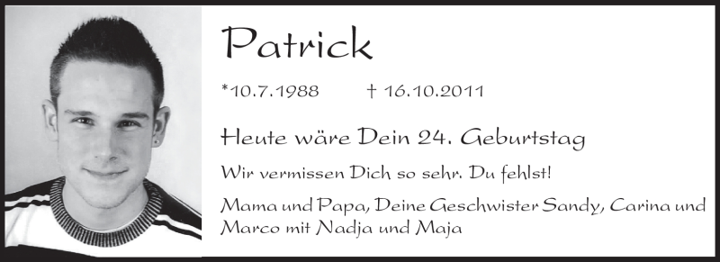  Traueranzeige für Patrick Löb vom 10.07.2012 aus Odenwälder Echo