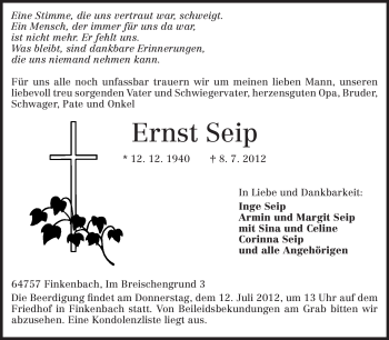 Traueranzeige von Ernst Seip von Odenwälder Echo