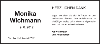 Traueranzeige von Monika Wichmann von Echo-Zeitungen (Gesamtausgabe)