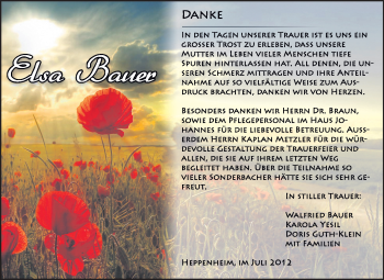 Traueranzeige von Elsa Bauer von Starkenburger Echo