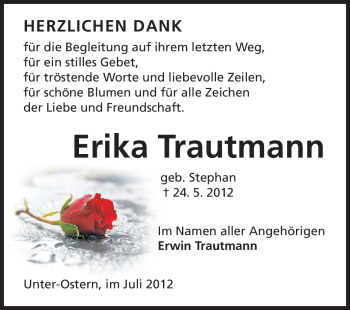 Traueranzeige von Erika Trautmann von Odenwälder Echo