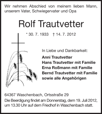 Traueranzeige von Rolf Trautvetter von Echo-Zeitungen (Gesamtausgabe)
