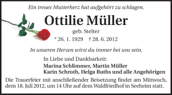 Traueranzeige von Ottilie Müller von Echo-Zeitungen (Gesamtausgabe)