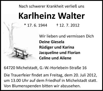 Traueranzeige von Karlheinz Walter von Odenwälder Echo