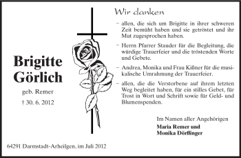 Traueranzeige von Brigitte Görlich von Echo-Zeitungen (Gesamtausgabe)