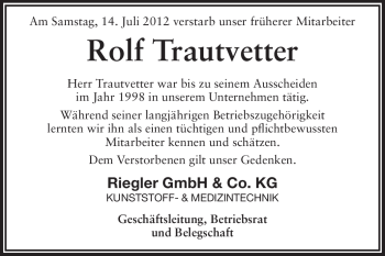 Traueranzeige von Rolf Trautvetter von Echo-Zeitungen (Gesamtausgabe)