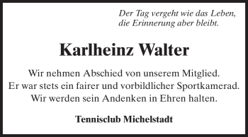 Traueranzeige von Karlheinz Walter von Odenwälder Echo