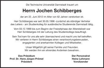 Traueranzeige von Jochen Schibberges von Echo-Zeitungen (Gesamtausgabe)