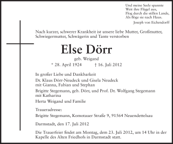 Traueranzeige von Else Dörr von Echo-Zeitungen (Gesamtausgabe)