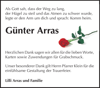 Traueranzeige von Günter Arras von Echo-Zeitungen (Gesamtausgabe)