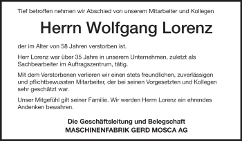 Traueranzeige von Wolfgang Lorenz von Odenwälder Echo