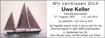 Traueranzeige von Uwe Keller von Echo-Zeitungen (Gesamtausgabe)