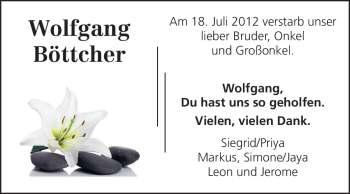 Traueranzeige von Wolfgang Böttcher von Darmstädter Echo, Odenwälder Echo, Rüsselsheimer Echo, Groß-Gerauer-Echo, Ried Echo