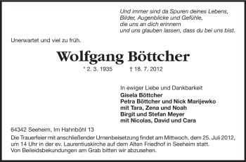Traueranzeige von Wolfgang Böttcher von Echo-Zeitungen (Gesamtausgabe)