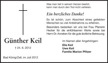 Traueranzeige von Günther Keil von Odenwälder Echo