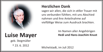 Traueranzeige von Luise Mayer von Odenwälder Echo