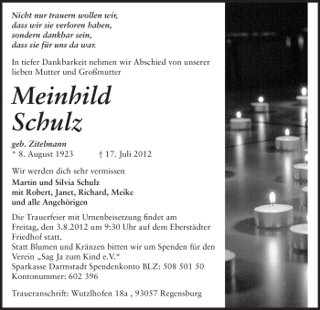 Traueranzeige von Meinhild Schulz von Echo-Zeitungen (Gesamtausgabe)
