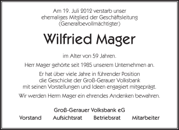 Traueranzeige von Wilfried Mager von Rüsselsheimer Echo, Groß-Gerauer-Echo, Ried Echo