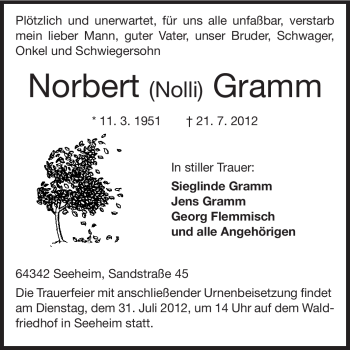 Traueranzeige von Norbert Gramm von Echo-Zeitungen (Gesamtausgabe)