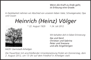 Traueranzeige von Heinrich Völger von Echo-Zeitungen (Gesamtausgabe)