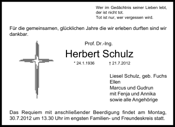 Traueranzeige von Herbert Schulz von Echo-Zeitungen (Gesamtausgabe)