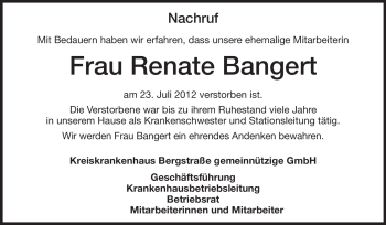 Traueranzeige von Renate Elisabeth Bangert von Starkenburger Echo