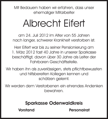 Traueranzeige von Albrecht Eifert von Odenwälder Echo