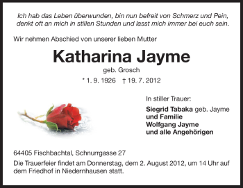 Traueranzeige von Katharina Jayme von Echo-Zeitungen (Gesamtausgabe)