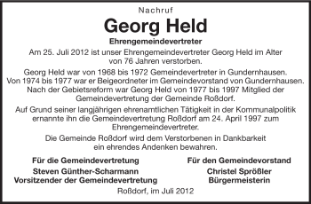 Traueranzeige von Georg Held von Darmstädter Echo, Odenwälder Echo, Rüsselsheimer Echo, Groß-Gerauer-Echo, Ried Echo