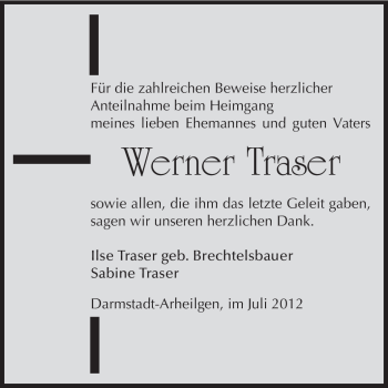 Traueranzeige von Werner Traser von Echo-Zeitungen (Gesamtausgabe)