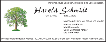 Traueranzeige von Harald Schmidt von Echo-Zeitungen (Gesamtausgabe)