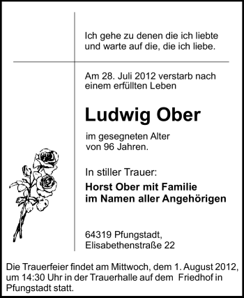Traueranzeige von Ludwig Ober von Echo-Zeitungen (Gesamtausgabe)