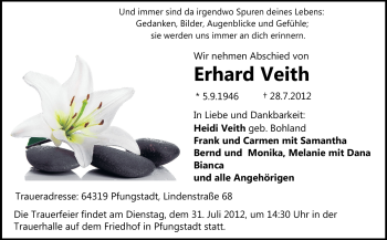 Traueranzeige von Erhard Veith von Echo-Zeitungen (Gesamtausgabe)