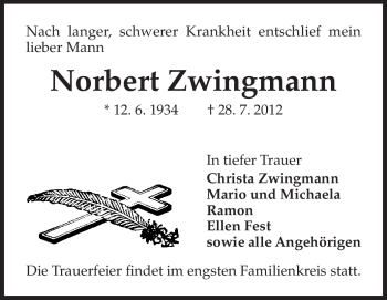 Traueranzeige von Norbert Zwingmann von Rüsselsheimer Echo, Groß-Gerauer-Echo, Ried Echo