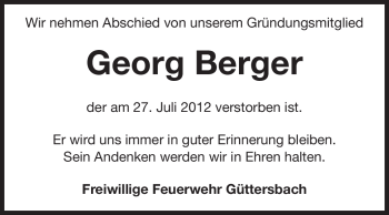 Traueranzeige von Georg Berger von Odenwälder Echo