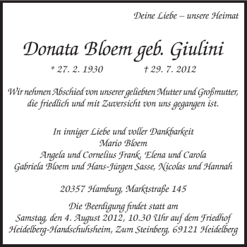 Traueranzeige von Donata Bloem von Starkenburger Echo