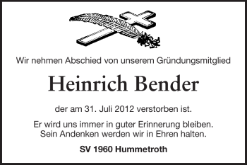 Traueranzeige von Heinrich Bender von Odenwälder Echo