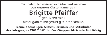 Traueranzeige von Brigitte Pfeiffer von Odenwälder Echo