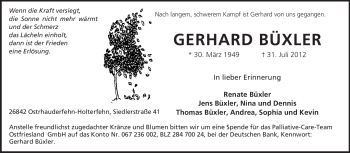 Traueranzeige von Gerhard Büxler von Odenwälder Echo