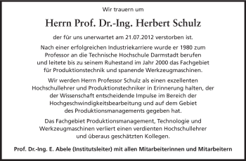 Traueranzeige von Herbert Schulz von Echo-Zeitungen (Gesamtausgabe)