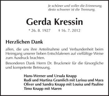 Traueranzeige von Gerda Kressin von Starkenburger Echo