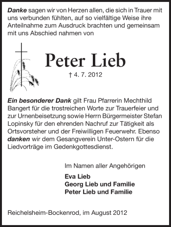 Traueranzeige von Peter Lieb von Odenwälder Echo