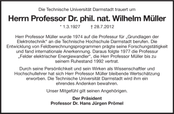 Traueranzeige von Wilhelm Müller von Echo-Zeitungen (Gesamtausgabe)