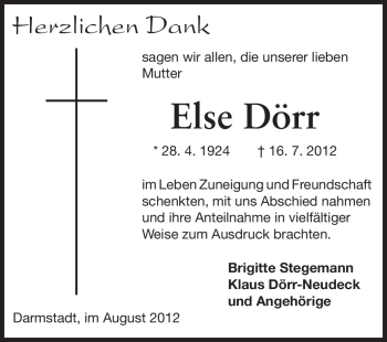 Traueranzeige von Else Dörr von Echo-Zeitungen (Gesamtausgabe)