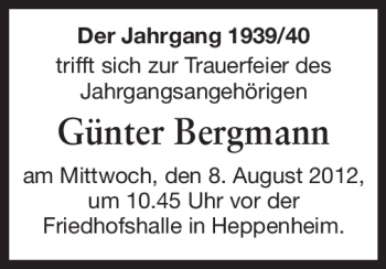 Traueranzeige von Günter Bergmann von Starkenburger Echo