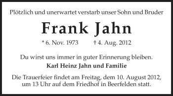 Traueranzeige von Frank Jahn von Odenwälder Echo