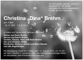 Traueranzeige von Christina Brehm von Odenwälder Echo