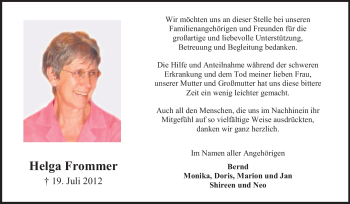 Traueranzeige von Helga Frommer von Echo-Zeitungen (Gesamtausgabe)