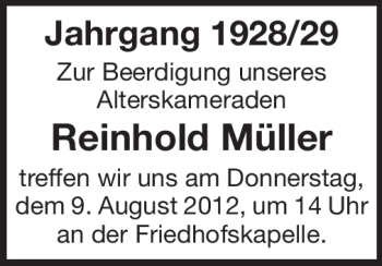 Traueranzeige von Reinhold Müller von Starkenburger Echo