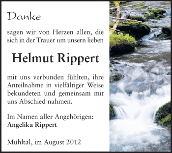 Traueranzeige von Helmut Rippert von Echo-Zeitungen (Gesamtausgabe)